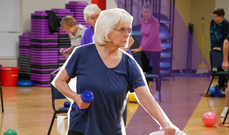 senior woman in a group exercise class